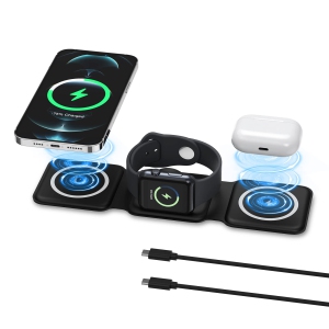 Wireless Charger 3 in 1, Travel Magnetic Foldable Wireless Charging Pad for Multiple Apple Devices, Compatible with iPhone 14/Pro/Max/Plus/13/12, AirPods 3/2/Pro, iWatch (Adapter n
