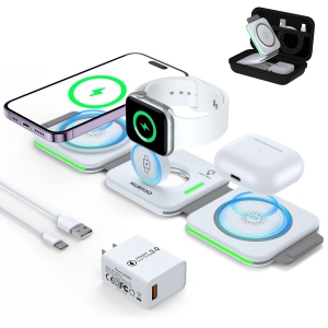 MURPISO 3 in 1 Magnetic Foldable Wireless Charger,Folding Wireless Charging Station for Travel,Wireless Charging Pad Compatible with iPhone 14 13 12 11/Pro/XS/XR/8,AirPods 3/2/Pro,