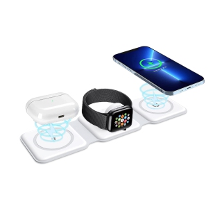 Newest Ankilo 3 in 1 Foldable Wireless Charger, Magnetic Fast Wireless Charging Pad, Compatible with iPhone 14/13/12/SE/11/XR,Samsung Galaxy,Apple Watch,AirPods Pro, Type-C Port Ad
