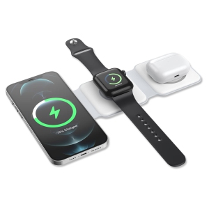 Newest 3 in 1 Foldable Wireless Charger,Magnetic Fast Wireless Charging Pad with Night Light,Adjustable Brightness,for iPhone 14/13/12/SE/11,Apple Watch,AirPods Pro,Type-C Port Ada