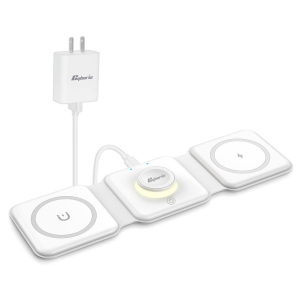 CYBORIS Wireless Charger 3 in 1, 15W Fast Charging Station Magnetic Foldable, Wireless Charging Station for Multiple Devices Compatible with iPhone, Samsung, AirPods 3/2/Pro, iWatc