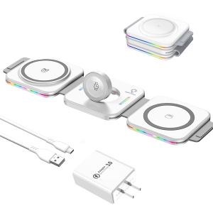 Cueplo 3 in 1 Wireless Charger with Backlit,Magnetic 15W Qi-Certified Foldable Charging Stand for iPhone14/13/12/11 Pro Max X/XR/XS Max 8 Plus,iWatch Ultra 8 7 6 5 SE,AirPods 2 3 P