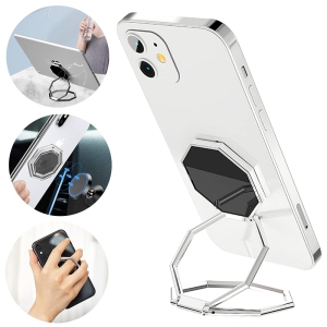 Cell Phone Ring Holder Finger Kickstand, Foldable 360° Rotation Cellphone Stand for Desk, Car Magnetic Mount, Metal Multi-Angle for Phone Back Grip Compatible with iPhone, iPad (Si