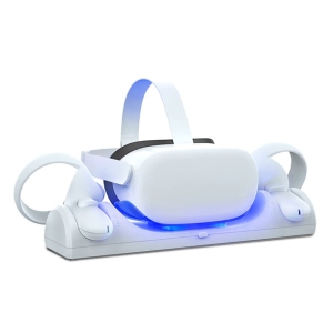 Charging Dock Compatible with Oculus Quest 2/Meta Quest 2, VR Magnetic Charge Headest and Controller Simultaneously with LED Indicator and 2 Rechargeable Batteries