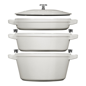 STAUB Stackable Set Stackable Set Medium 4 Piece Cast Iron, White Truffle