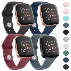 4 Pack Silicone Bands Compatible with Fitbit Versa 2 / Fitbit Versa /Versa Lite/Versa SE, Classic Soft Straps Replacement Sport Wristbands for Fitbit Versa 2 Smart Watch Women Men