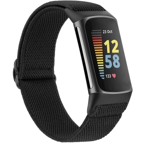 Adjustable Elastic Bands for Fitbit Charge 5 Bands Women Men, Soft Stretchy Nylon Wristband Strap Replacement for Fitbit Charge 5 Advanced Fitness Tracker (Black)