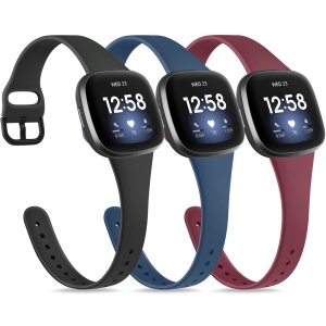 Pack 3 Slim Bands Compatible with Fitbit Sense & Sense 2/Versa 3 & 4, Soft Silicone Replacement Sport Wristbands Compatible for Fitbit Versa 3 & Sense Women Men