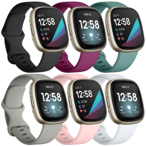 6 Pack Band Compatible with Fitbit Sense Bands and Versa 3 Bands for Women Men, Classic Soft TPU Sport Strap Wristband Bracelets Accessories for Fitbit Versa 4/Sense 2/Versa 3/Sens