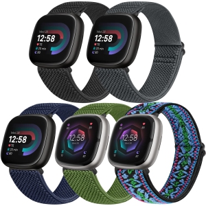 Elastic Watch Band Compatible with Fitbit Versa 4/Fitbit Sense 2/Fitbit Versa 3/Fitbit Sense, Soft Nylon Stretch Adjustable Band Replacement Accessories Wristband