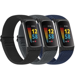 3 Pack Elastic Loop Breathable Watch Bands Compatible with Fitbit Charge 5 Bands, Soft Adjustable Nylon Sport Replacement Wristband for Women Men