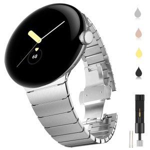 Miimall Compatible with Google Pixel Watch Band Men Women, Stainless Steel Metal with Butterfly Clasp Replacement Bracelet Strap for Google Pixel Watch