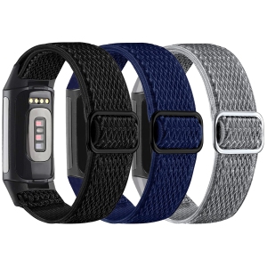 3 Pack Elastic Nylon Bands Compatible for Fitbit Charge 5,Adjustable Breathable Replacement Straps Soft Nylon Loop Wristbands for Women Men