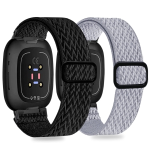 Stretchy Bands Compatible with Fitbit Versa 4/Fitbit Versa 3/Fitbit Sense 2/Fitbit Sense Women Men, Soft Elastic Nylon Loop Strap Adjustable Replacement bands for Versa 4/Versa 3/S