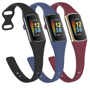 Silicone Slim Band Compatible with Fitbit Charge 5 Bands Women Men, Adjustable Soft Narrow Silicone Sport Strap Replacement Wristbands for Fitbit Charge 5 Advanced Fitness Tracker