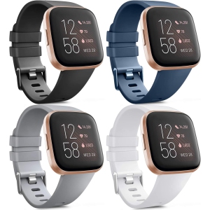Fitbit Versa Band/Fitbit Versa Lite Bands, Sport Wristband Small Large Classic TPU Replacement Watch Band for Fitbit Versa & Fitbit Versa Lite & Versa SE & Versa 2 Smart Watch (4 P