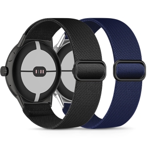 2 Pack Stretchy Nylon Compatible with Google Pixel Watch Band for Women Men, Elastic Soft Braided Sport Bands Accessories Strap Replacement for Google Pixel Watch