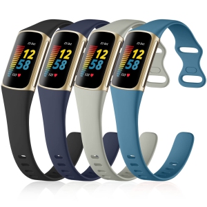 4 Pack Fitbit Charge 5 Bands Women Men, Slim Waterproof Soft Silicone Replacement Wristbands Sport Breathable Band Strap for Fitbit Charge 5 Advanced Fitness & Health Tracker