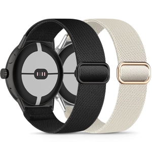 2 Pack Stretchy Nylon Compatible with Google Pixel Watch Band for Women Men, Elastic Soft Braided Sport Bands Accessories Strap Replacement for Google Pixel Watch