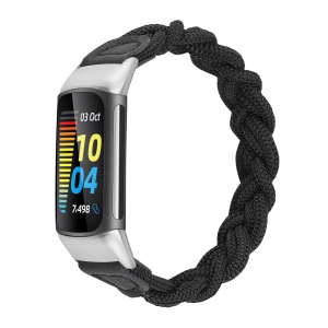 Fitbit Charge 5 Bands for Women, Stretchy Braided Solo Loop Wristband Slim Soft Elastic Replacement Strap Cute Cute Bracelet for Charge 5 Band Accessories, Black M