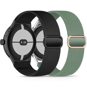 2 Pack Stretchy Nylon Compatible with Google Pixel Watch Band for Women Men, Elastic Soft Braided Sport Bands Accessories Strap Replacement for Google Pixel Watch