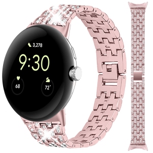 Miimall Compatible with Google Pixel Watch Band, Bling Diamond Rhinestone Stainless Steel Metal Replacement Strap Wristband for Google Pixel Watch