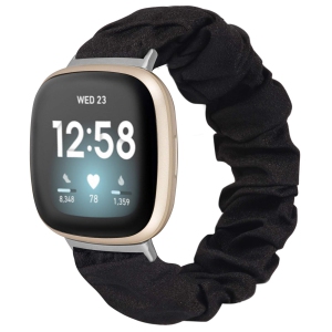 Fitbit Sense Band/Versa 3 Bands for Women Elastic Scrunchies Strap Bracelet Soft Stretch Cloth Fabric Wristband Replacement for Fitbit Versa 3 Accessories (Black, Small)