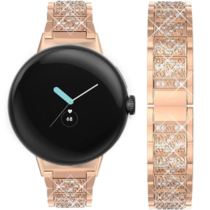 Miimall Compatible with Google Pixel Watch Band, Bling Diamond Rhinestone Stainless Steel Metal Replacement Strap Wristband for Google Pixel Watch
