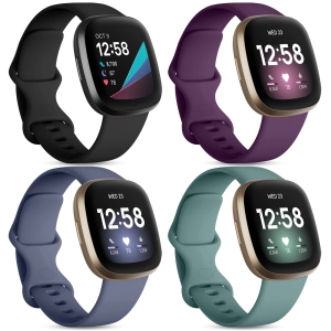 4 Pack Sport Bands Compatible with Fitbit Versa 3/Versa 4 Bands/Fitbit Sense Bands, Soft Durable TPU Waterproof Wristband Replacement Straps for Fitbit Sense/Versa 3 [SMALL]