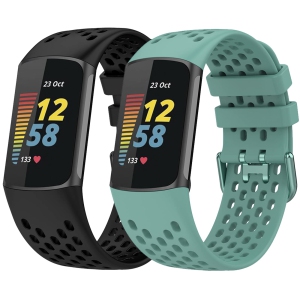 2-Pack Silicone Band Compatible with Fitbit Charge 5 Bands, Waterproof Breathable Hollow-out Adjustable Soft Silicone Sport Watch Replacement Bands for Fitbit Charge 5 Bands Women