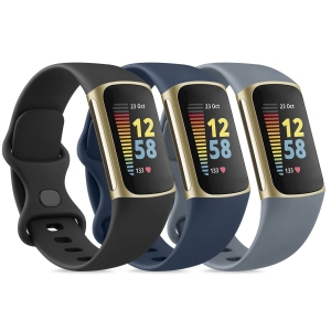 3 Pack Sport Bands Compatible with Fitbit Charge 5 Bands, Classic Soft Silicone Strap Replacement Wristbands for Fitbit Charge 5 Advanced Fitness & Health Tracker Women Men (Large,
