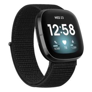 Adjustable Nylon Bands Compatible with Fitbit Versa 3/Versa 4/Fitbit Sense/Sense 2 for Women Men, Soft Breathable Sport Replacement Wristbands (Pure Black)