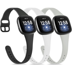Pack 3 Slim Bands Compatible with Fitbit Sense & Sense 2/Versa 3 & 4, Soft Silicone Replacement Sport Wristbands Compatible for Fitbit Versa 3 & Sense Women Men