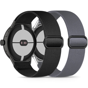 2 Pack Stretchy Nylon Compatible with Google Pixel Watch Band for Women Men, Elastic Soft Braided Sport Bands Accessories Strap Replacement for Google Pixel Watch