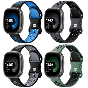 4 Pack Sport Band Compatible for Fitbit Versa 3/Versa 4/ Fitbit Sense/ Sense 2 Bands Women Men, Soft Wristband Replacement Accessories for Fitbit Versa 3/4 and Sense/ Sense 2 Smart
