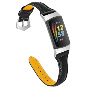 Fitbit Charge 5 Leather Band Women Men, Classic Genuine Leather Wristband Adjustable Bracelet Sport Straps for Charge 5 Accessories