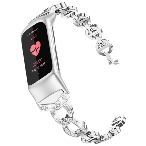 Fitbit Charge 5 Bands, Adjustable Metal Straps Bling Bracelet Dressy Wristbands Cute Accessories Replacement Bands for Fitbit Charge 5 Bands for Women, Silver