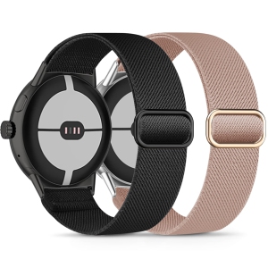 2 Pack Stretchy Nylon Compatible with Google Pixel Watch Band for Women Men, Elastic Soft Braided Sport Bands Accessories Strap Replacement for Google Pixel Watch