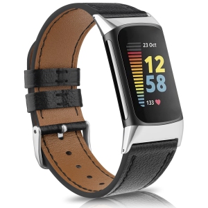 Leather Bands for Fitbit Charge 5 Bands Women Men, Top Grain Leather Band Replacement Wristbands Straps for Fitbit Charge 5 Advanced Fitness Tracker (Black)