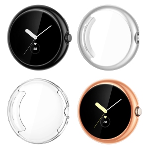 NANW 4-Pack Screen Protector Compatible with Google Pixel Watch, Soft TPU Rugged Bumper Case Cover All-Around Protective Plated Bumper Shell Accessories for Pixel Smartwatch
