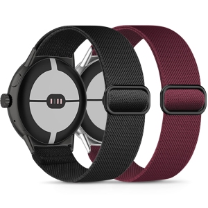 2 Pack Stretchy Nylon Compatible with Google Pixel Watch Band for Women Men, Elastic Soft Braided Sport Bands Accessories Strap Replacement for Google Pixel Watch