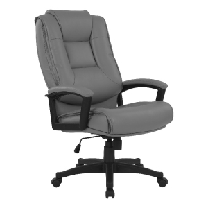 High Back Charcoal Bonded Leather Chair with Padded Loop Arms