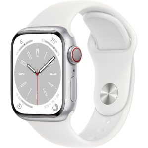 Apple Watch Series 8 (GPS + Cellular) 41mm Aluminum Case with White Sport Band - S/M - Silver