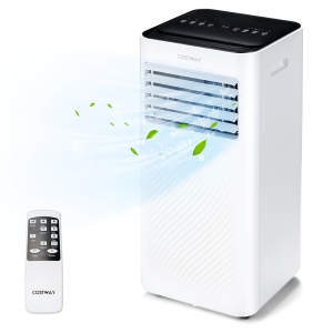 Costway 3-in-1 Portable Air Conditioner - 8000 BTU (250 sq ft Coverage) - 55dB, Window Kit, Remote - White+Black