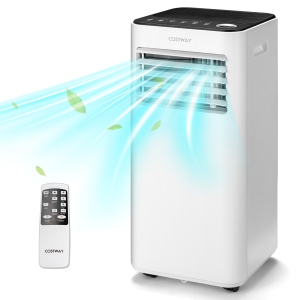 Costway 3-in-1 Portable Air Conditioner - 10000 BTU (350 sq ft Coverage) - 55dB, Window Kit, Remote - White+Black