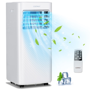 Costway 3-in-1 Portable Air Conditioner - 8000 BTU (250 sq ft Coverage) - 55dB, Window Kit, Remote - White
