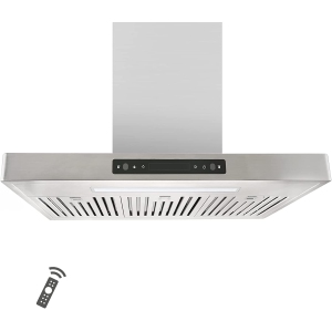 Vesta Copenhagen 800CFM 36'' Stainless Steel Wall Mounted Range Hood With 6 Speeds Touch/Gesture Control, 6'' Round Vent, Baffle Filters, LED Lights, and Chimney Suitable For 9ft