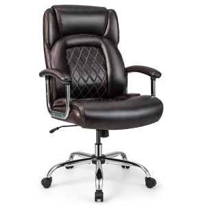 Gymax 500LBS High Back Big & Tall Office Chair Adjustable Leather Task Chair Brown