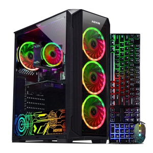 Gaming PC Tower Desktop Computer AQVIN - Intel 6-Core i7 Processor upto 4.60 GHz, AMD Radeon RX 6400 4GB GDDR6 Gaming GPU, Win 11 Pro, 1TB SSD - 32GB DDR4 RAM, HDMI ,WiFi,RGB Fans