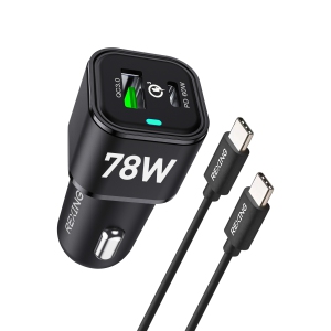 Rexing 78W Vehicle Quick Charger Compatible with iPhone and Samsung Note with Cables Included - Black